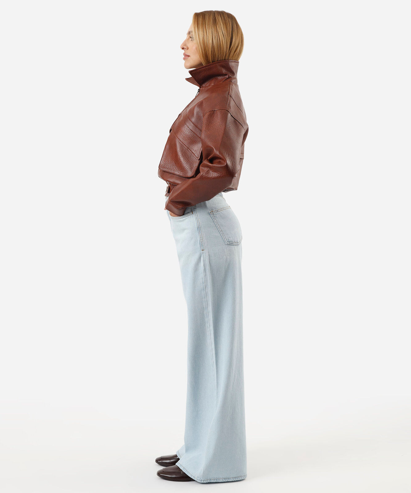 calça wide leg jeans feminina cintura alta azul