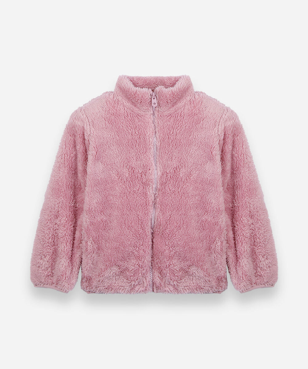 jaqueta infantil de fleece gola alta rosa