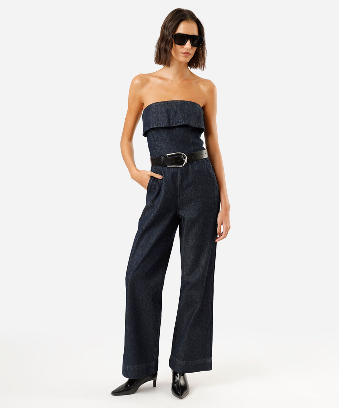 macacão sem alça feminino jeans azul