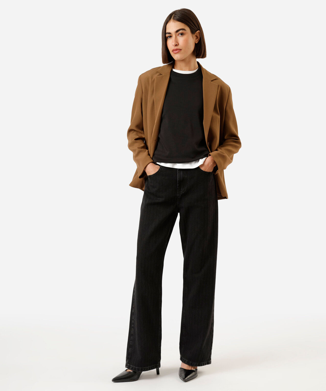 calça wide leg slim feminina jeans cintura alta texturizada preta