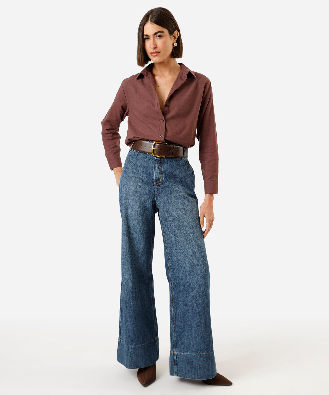 calça super wide leg feminina jeans cintura média azul