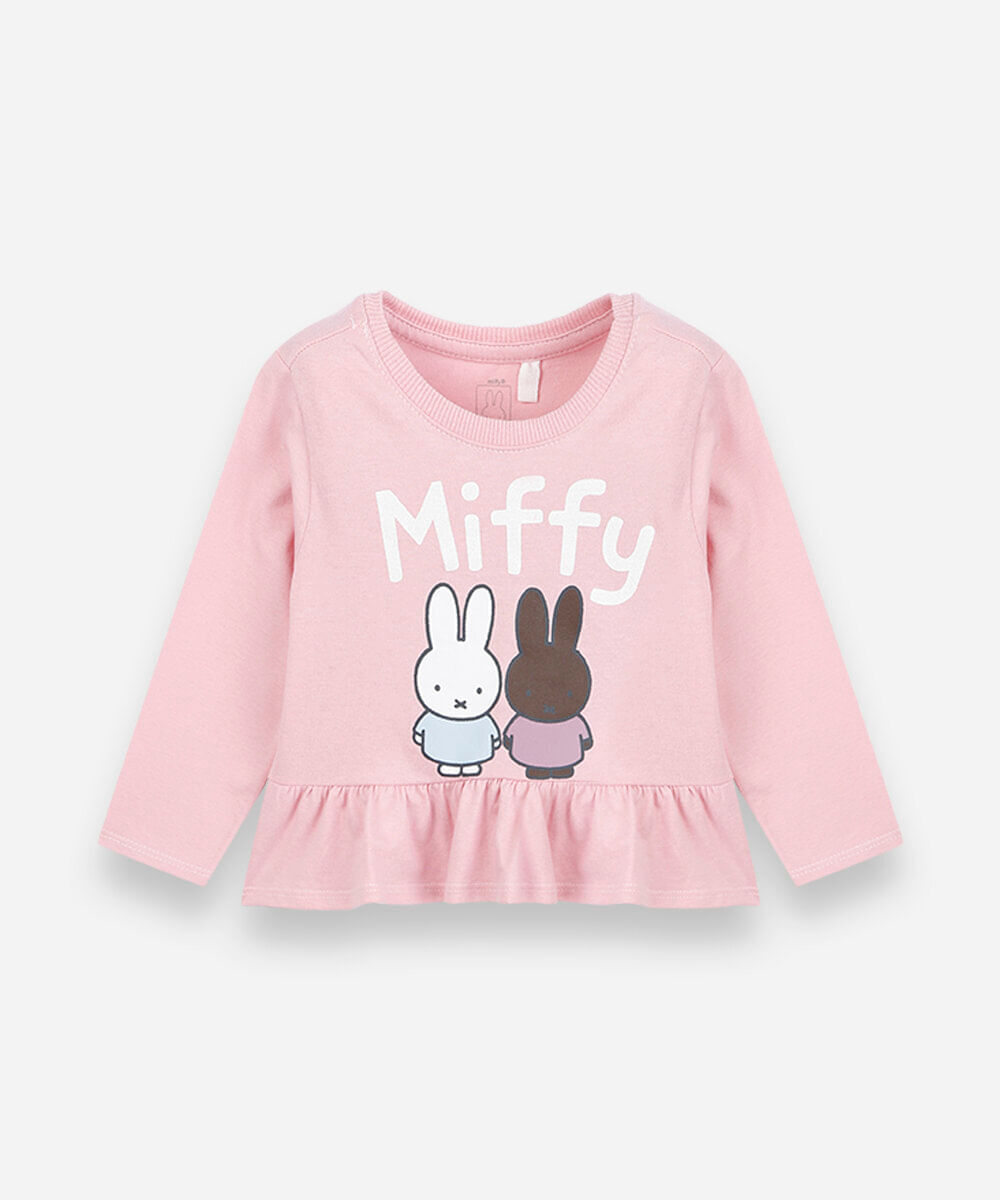 blusa peplum infantil de algodão manga longa miffy rosa