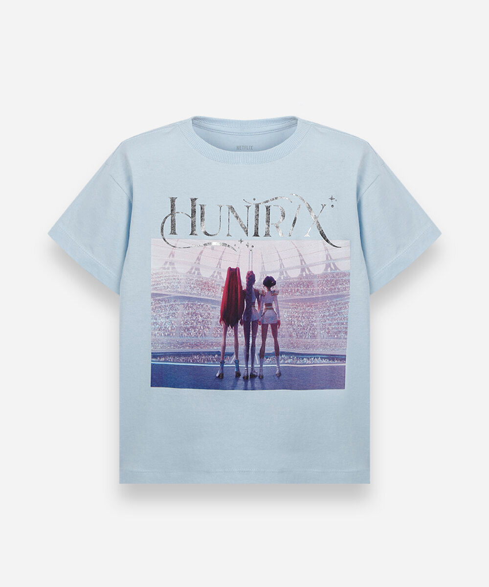 camiseta infantil de algodão manga curta guerreiras do kpop azul