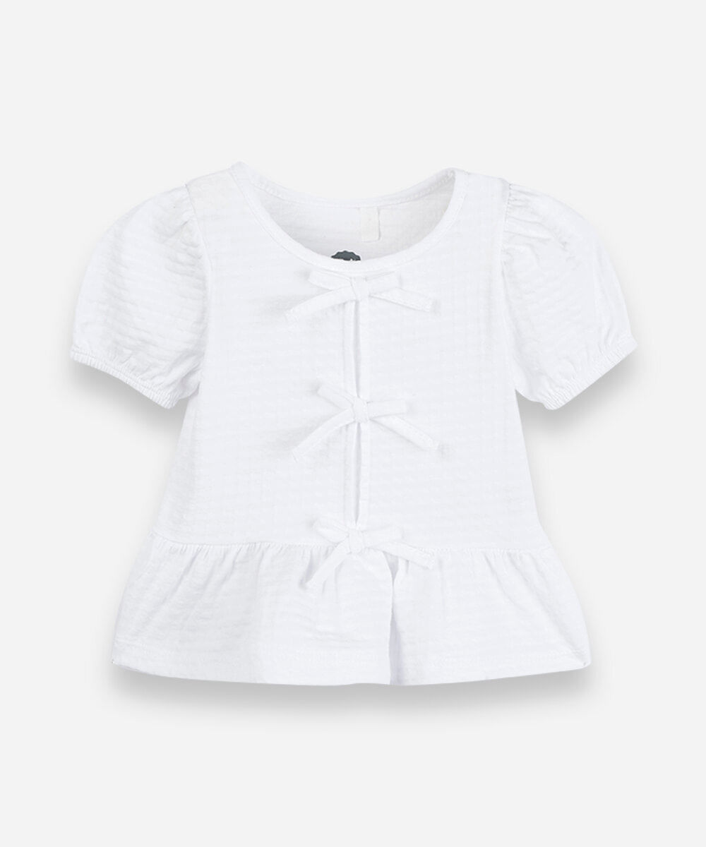 blusa peplum infantil de algodão com laços off white