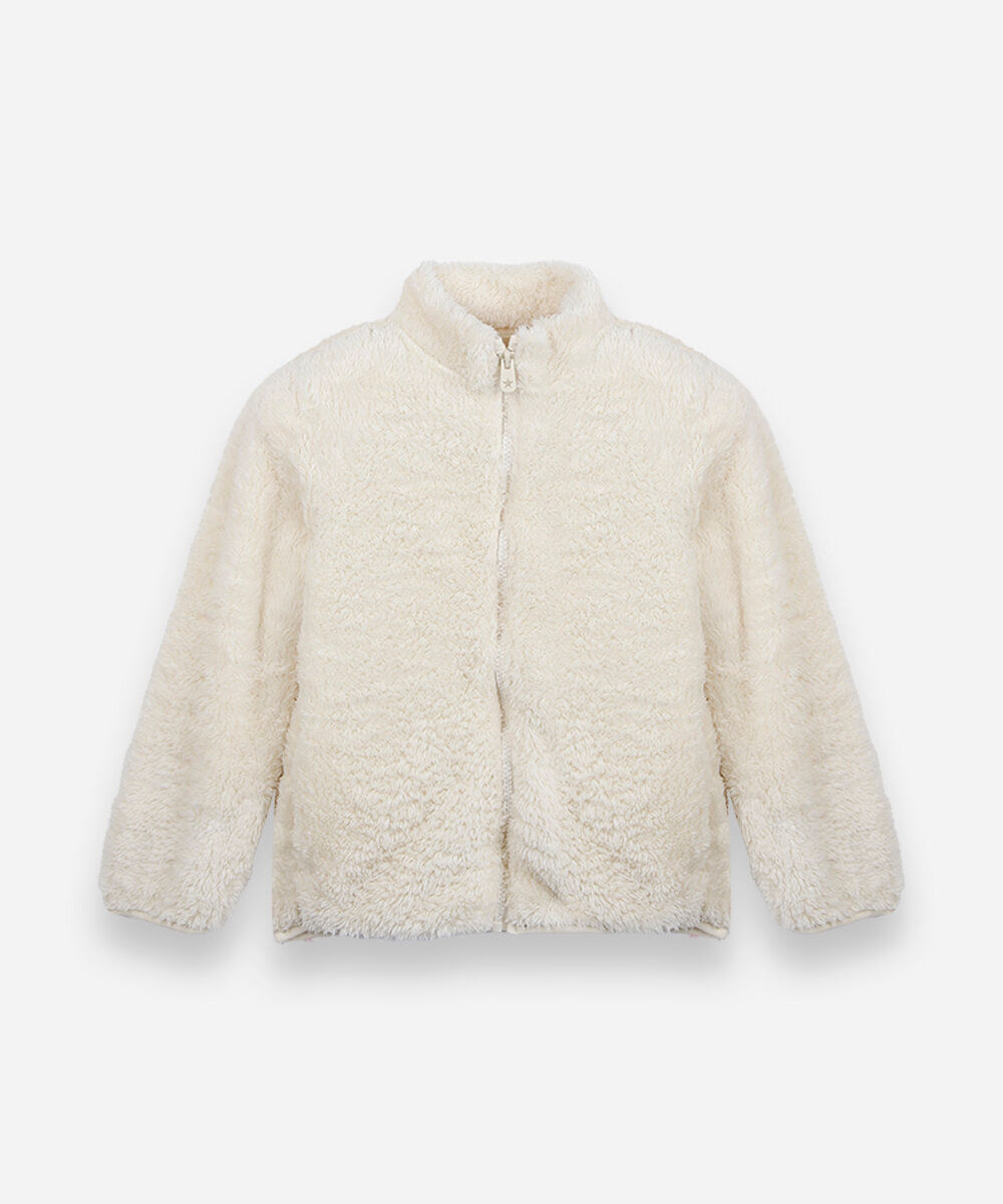 jaqueta infantil de fleece gola alta off white