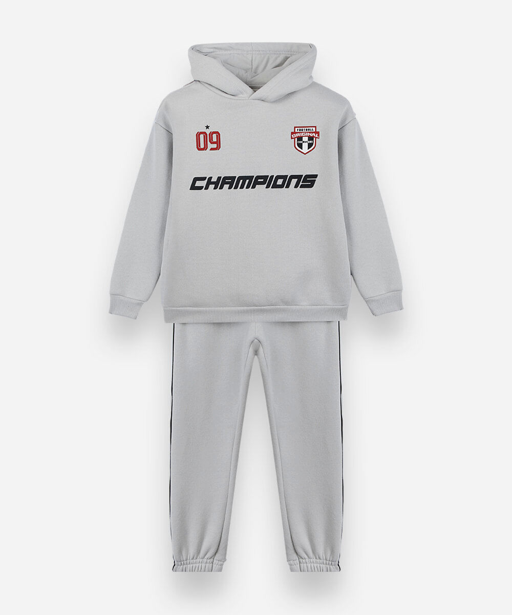 conjunto longo infantil de moletom com capuz cinza