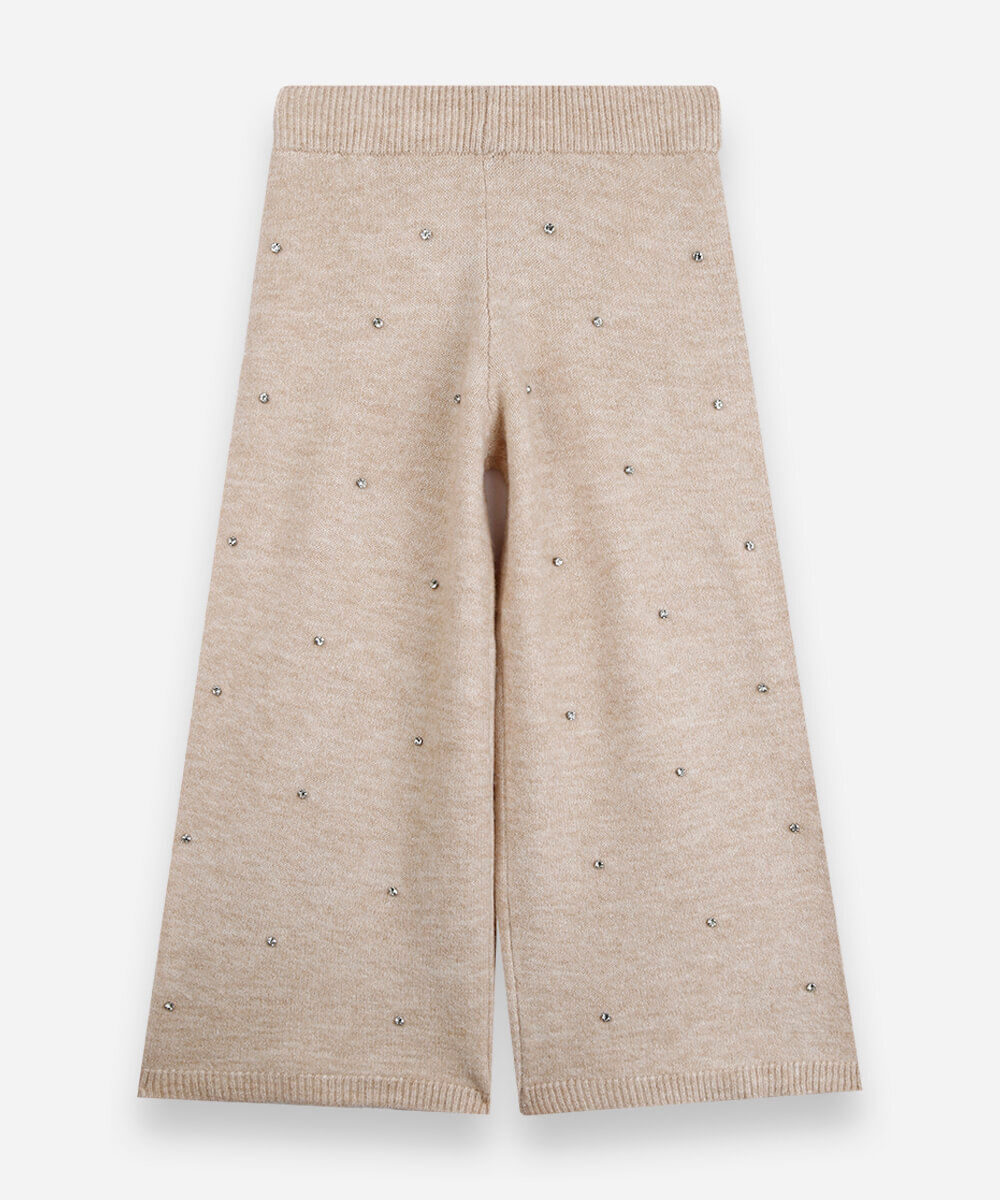 calça infantil de tricot com brilhos bege