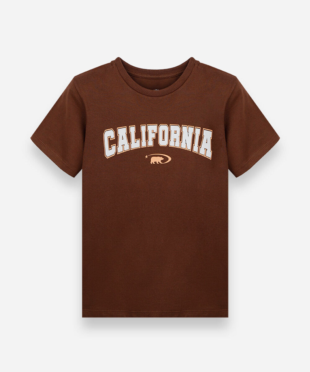 camiseta infantil de algodão manga curta estampada marrom