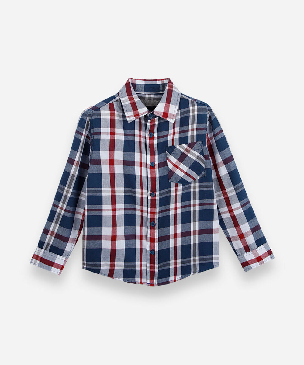 camisa infantil com algodão e bolso manga longa xadrez vinho