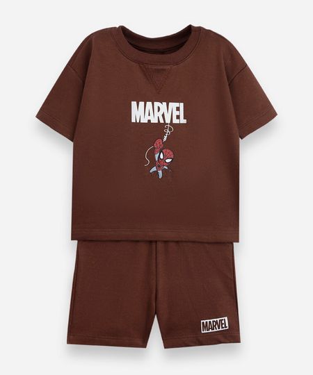 conjunto curto infantil de algodão manga curta homem aranha marrom 3