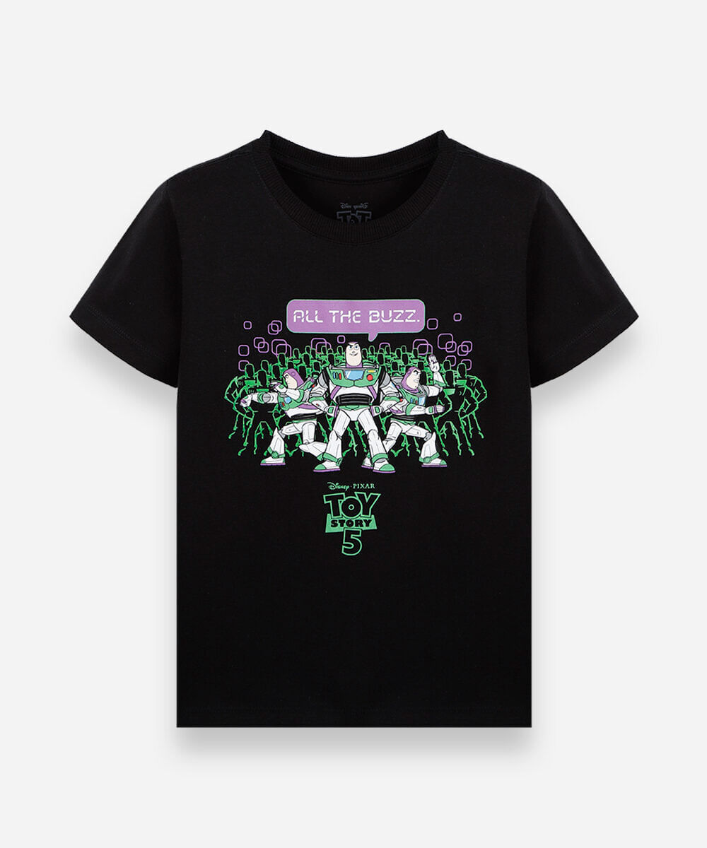 camiseta infantil de algodão manga curta buzz lightyear preta