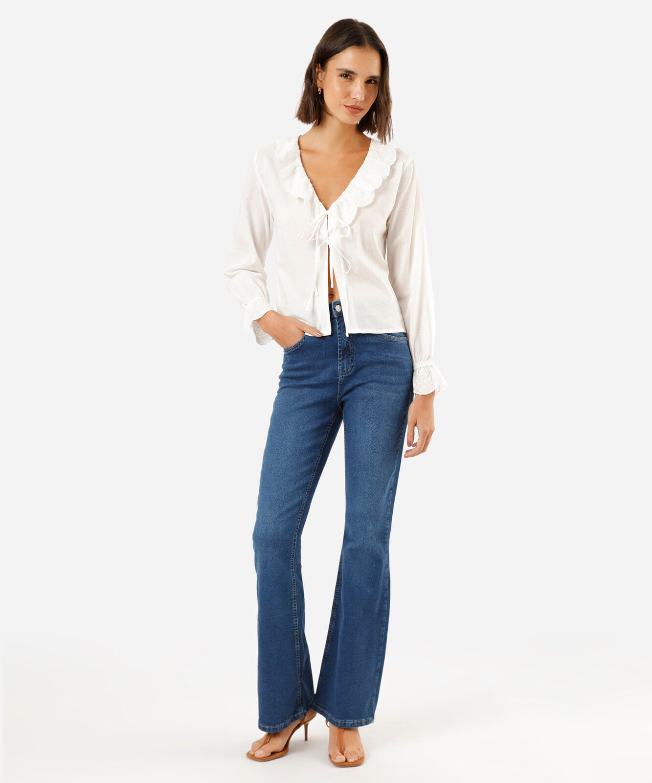 calça boot cut feminina jeans cintura alta azul
