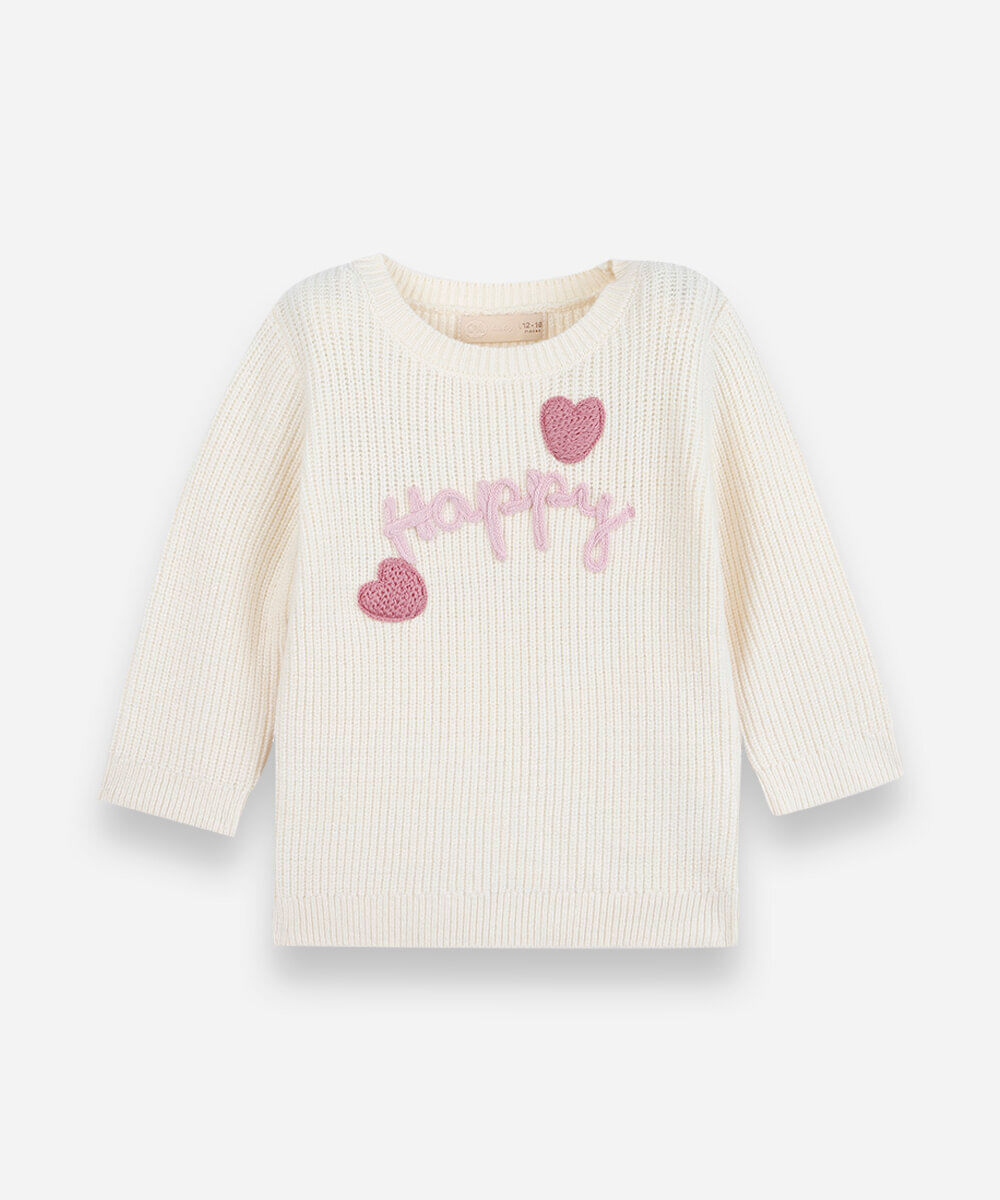 suéter infantil de tricot com bordado amarelo