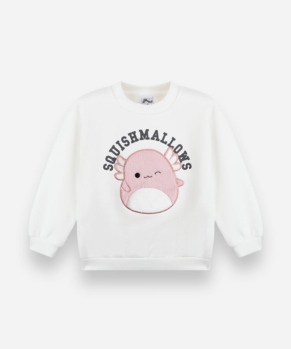 blusão infantil de moletom squishmallows off white