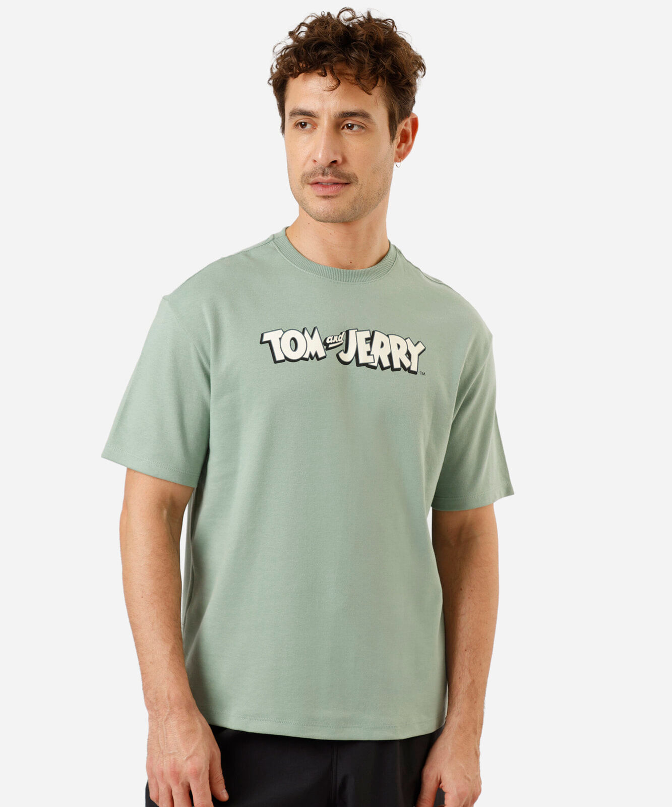 camiseta masculina com algodão manga curta tom e jerry verde