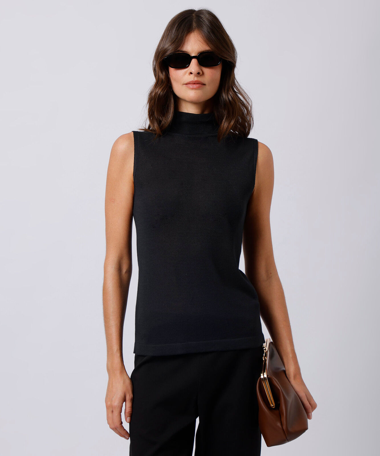 blusa feminina de tricot gola alta mindset preta