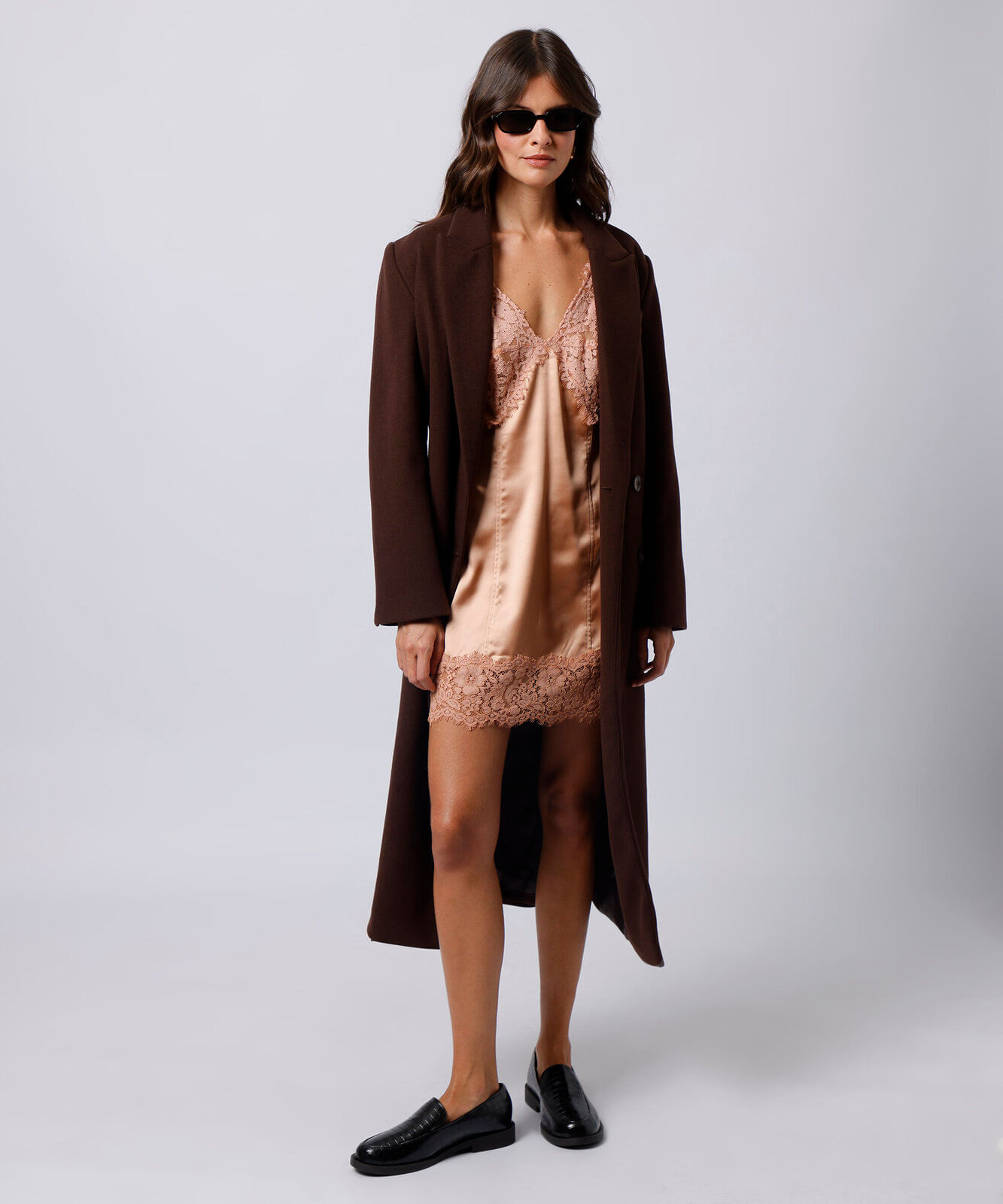 vestido slip dress feminino com renda acetinado mindset rosa