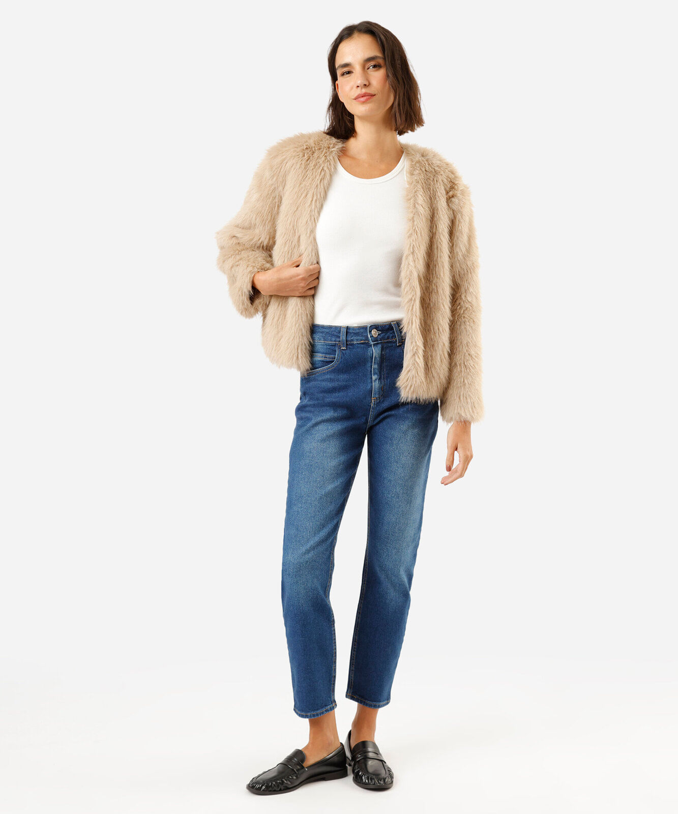 calça mom feminina jeans cintura alta azul