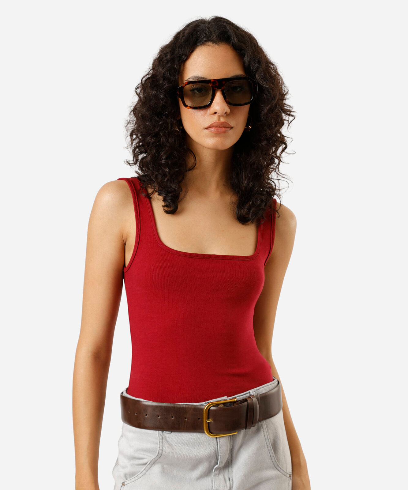 regata feminina decote quadrado vermelho