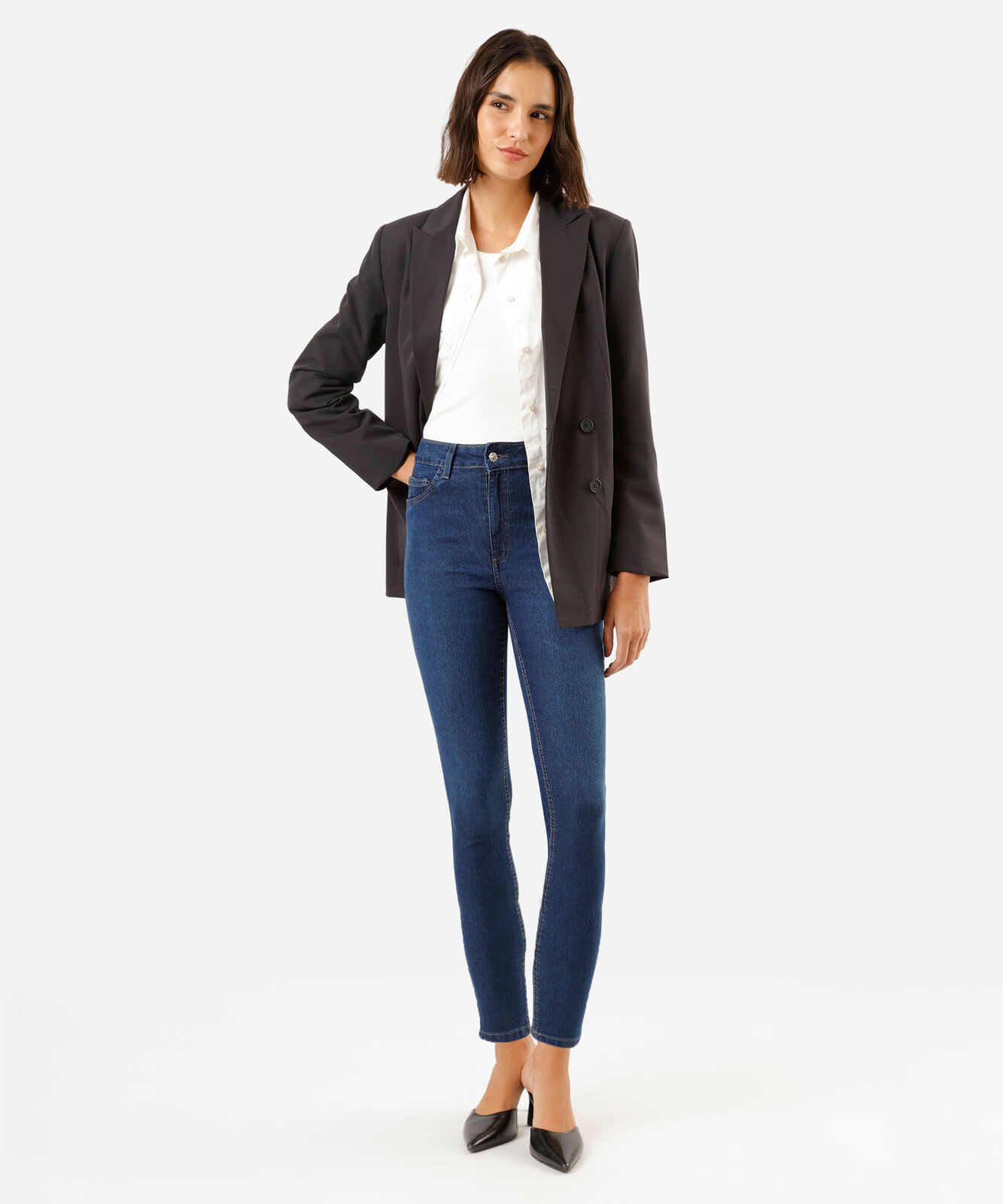 calça skinny feminina jeans cintura alta azul