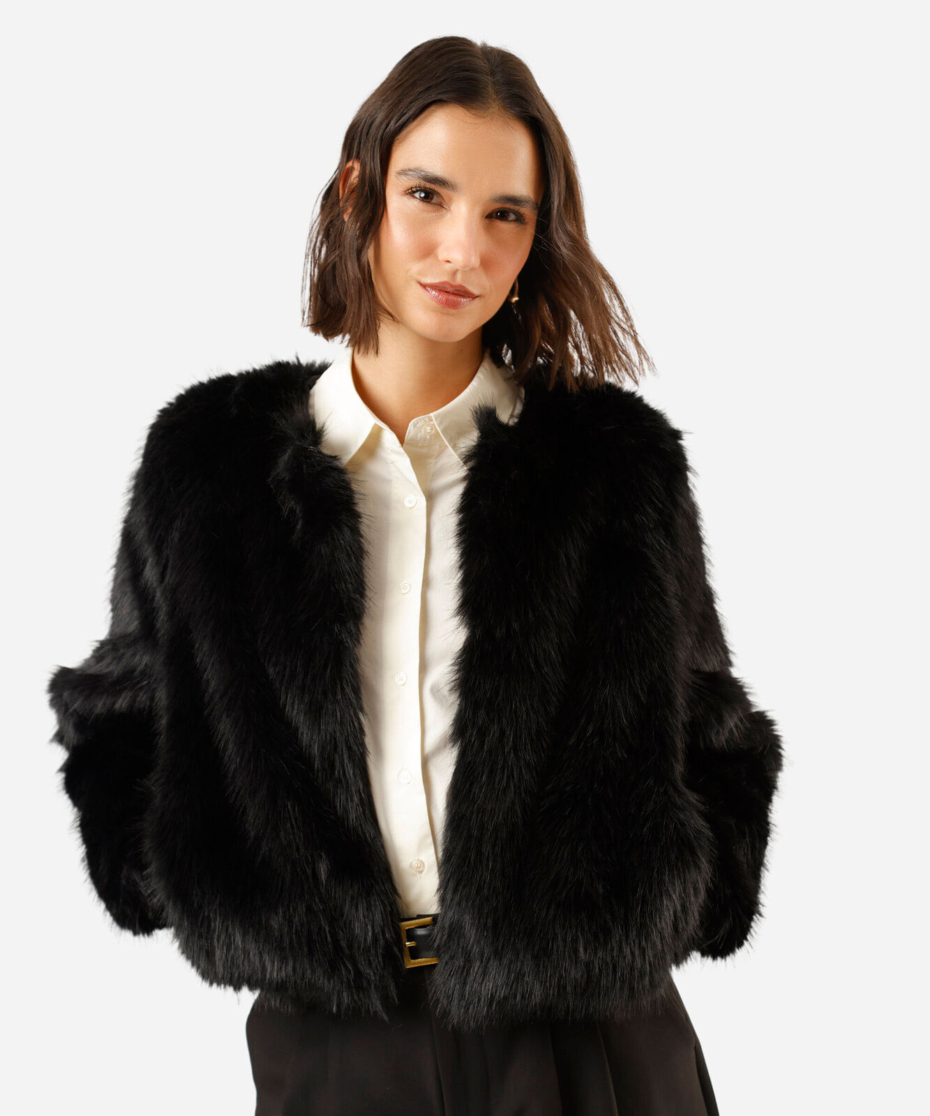 casaco feminino de pelúcia preto