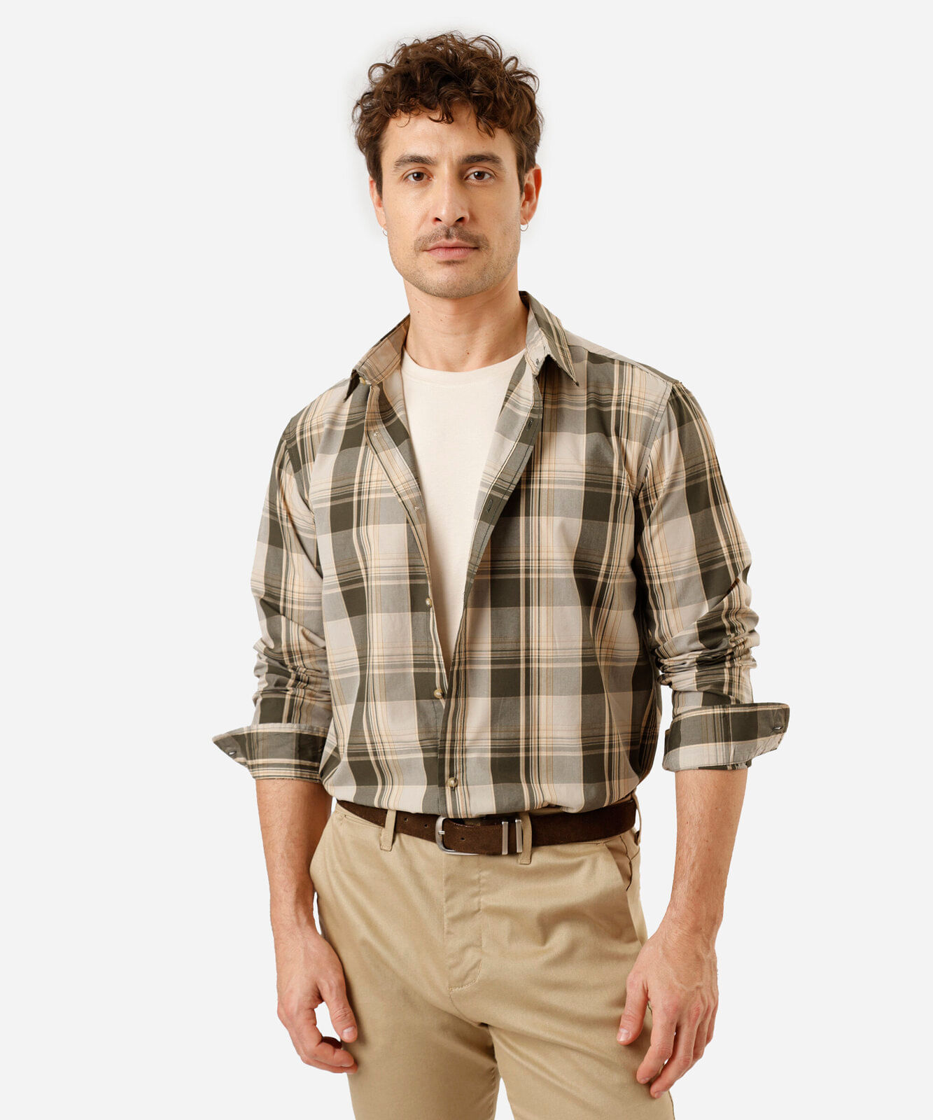camisa masculina com algodão manga longa xadrez verde