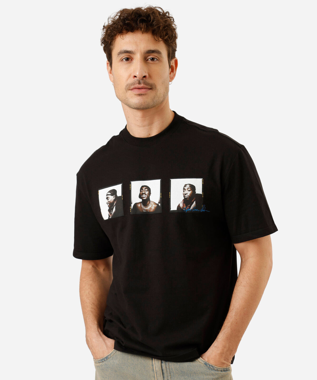 camiseta masculina de algodão manga curta tupac preta