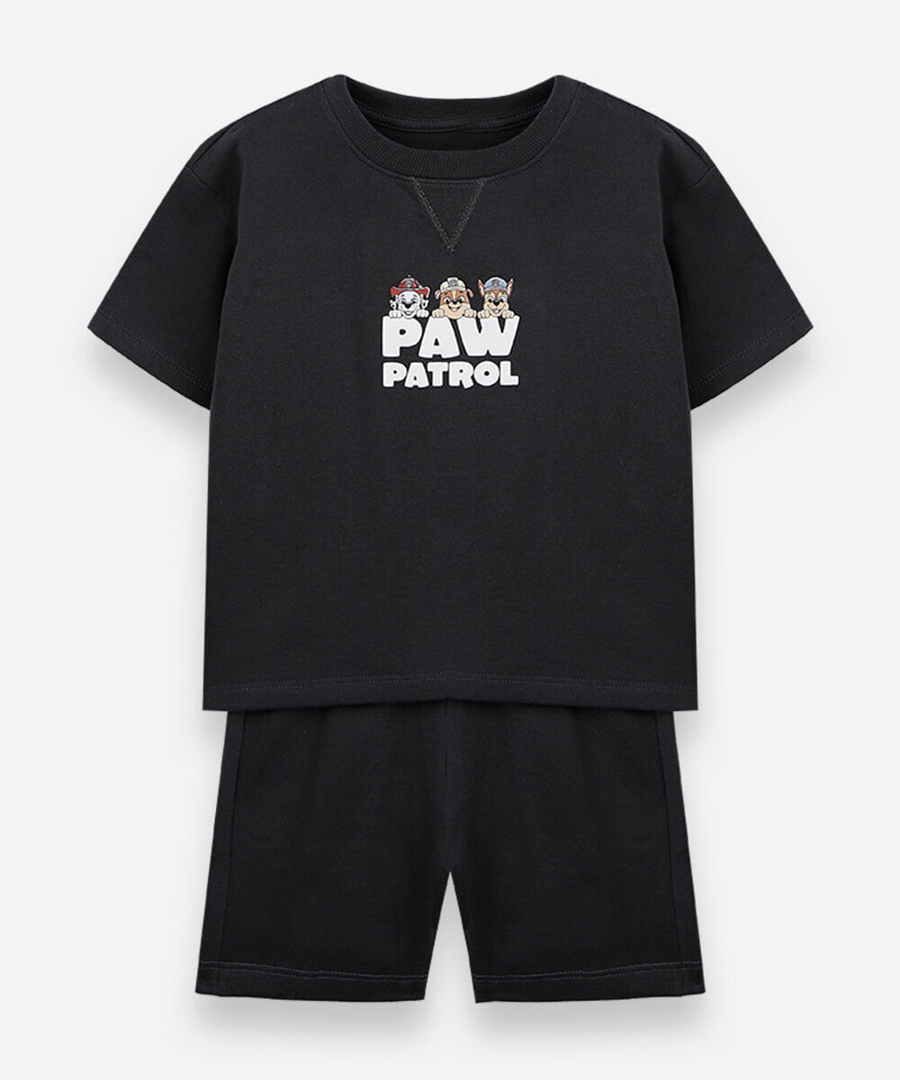 conjunto curto infantil de algodão patrulha canina cinza