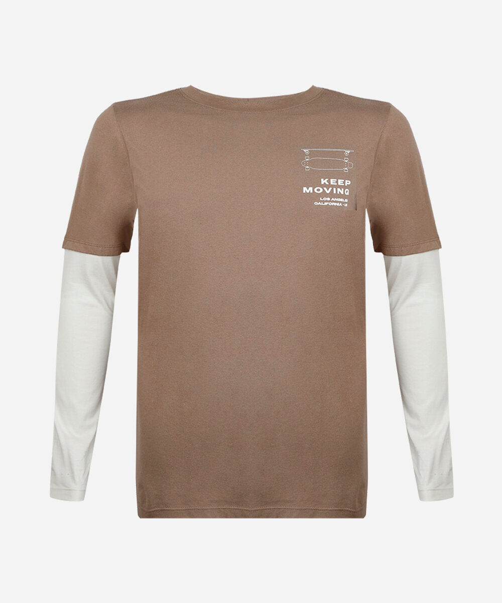 camiseta juvenil de algodão manga longa estampada bege