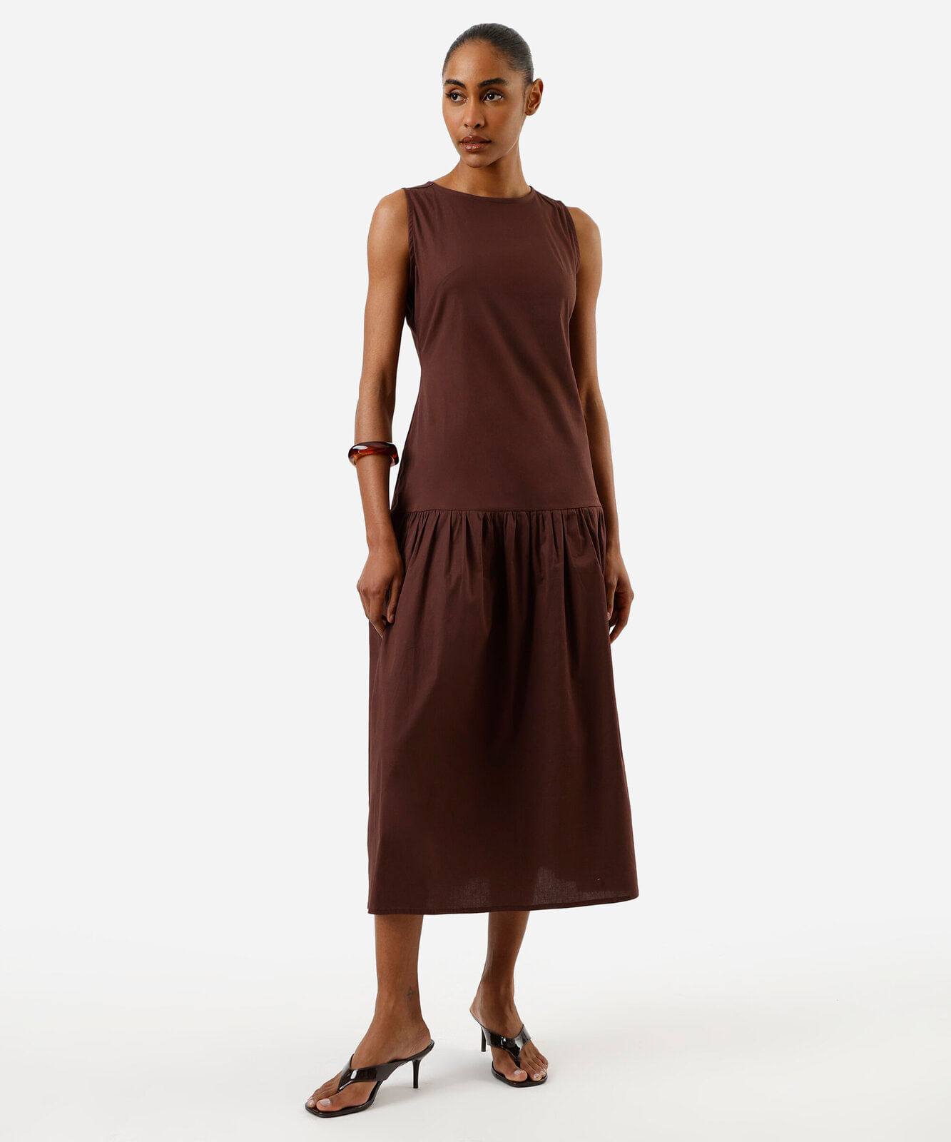 vestido midi feminino de algodão marrom