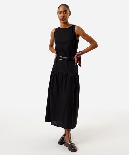 vestido midi feminino de algodão preto PP