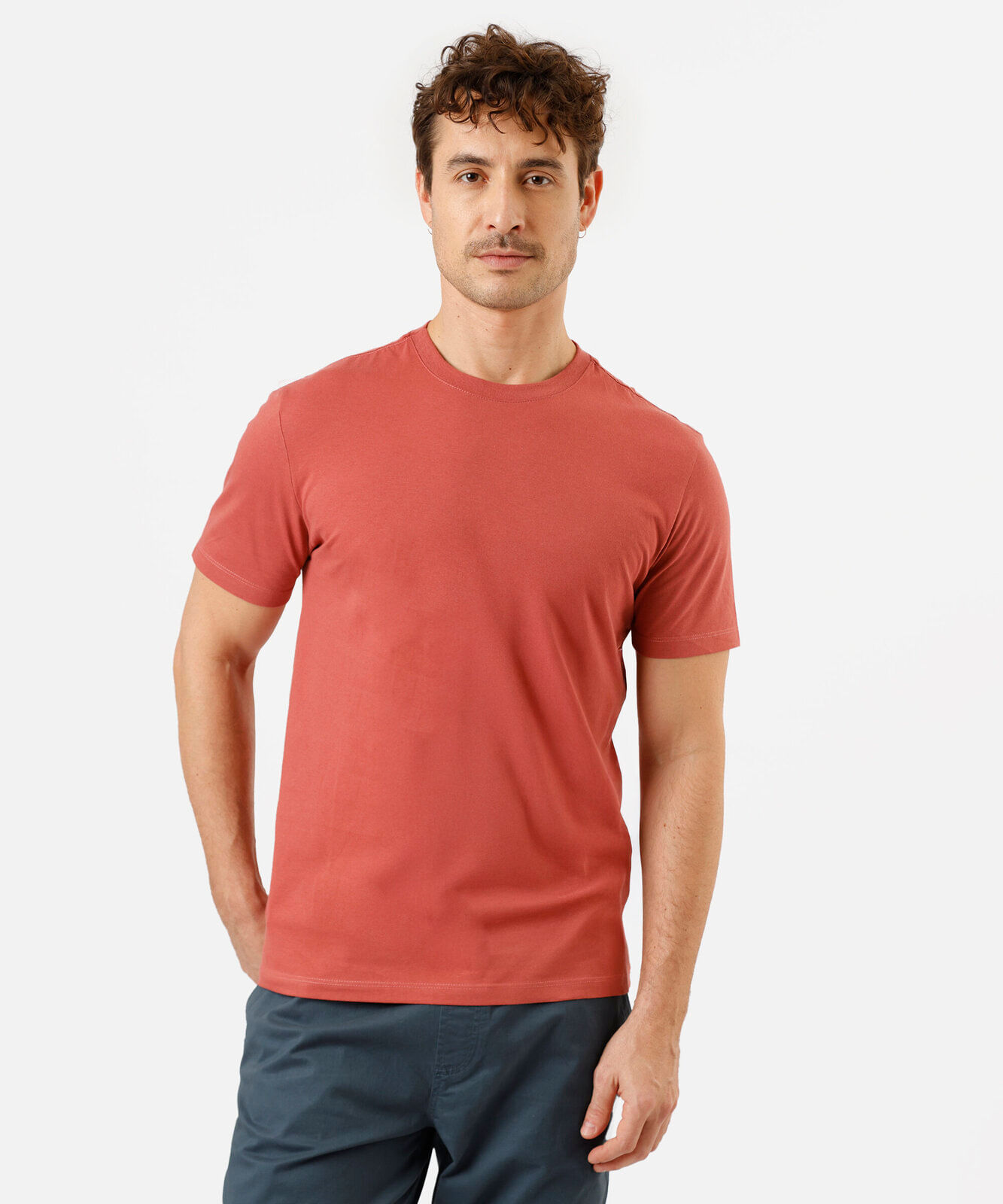 camiseta masculina de algodão básica manga curta laranja