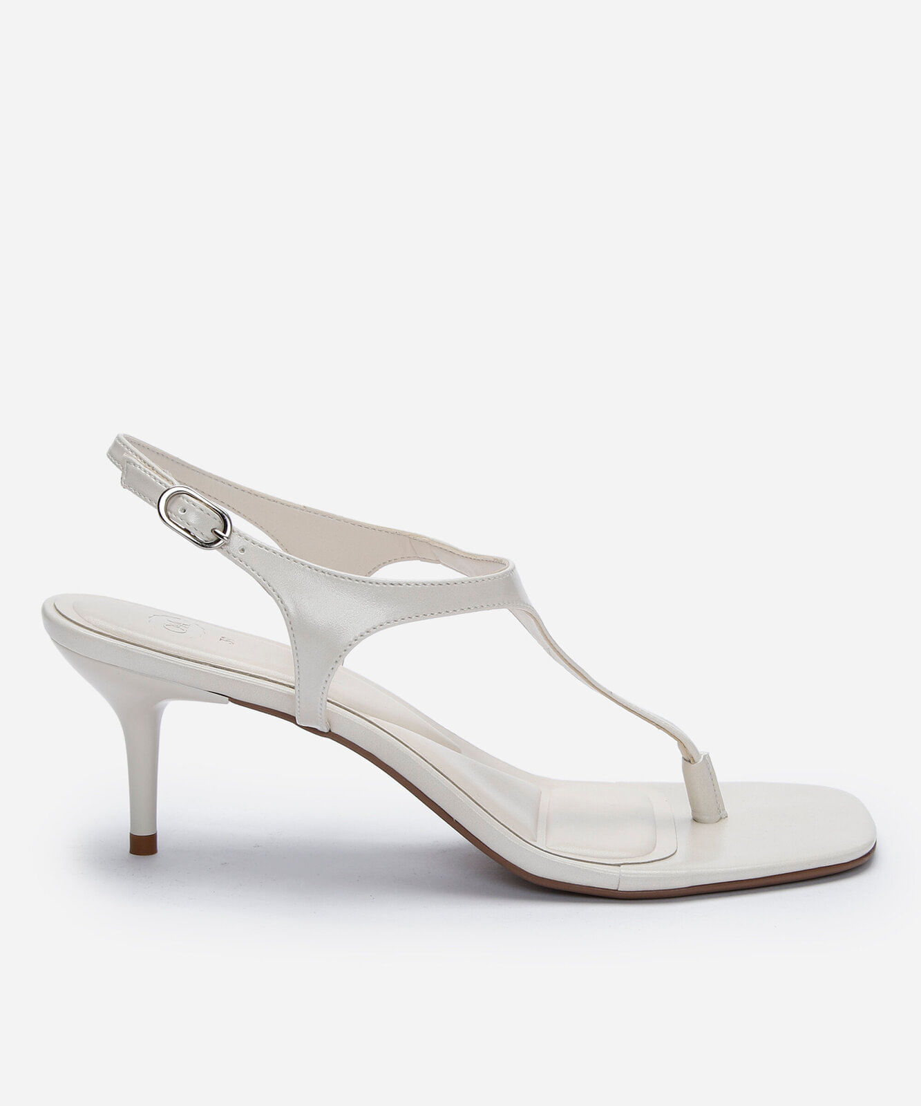 sandália bico quadrado salto fino texturizada oneself off white