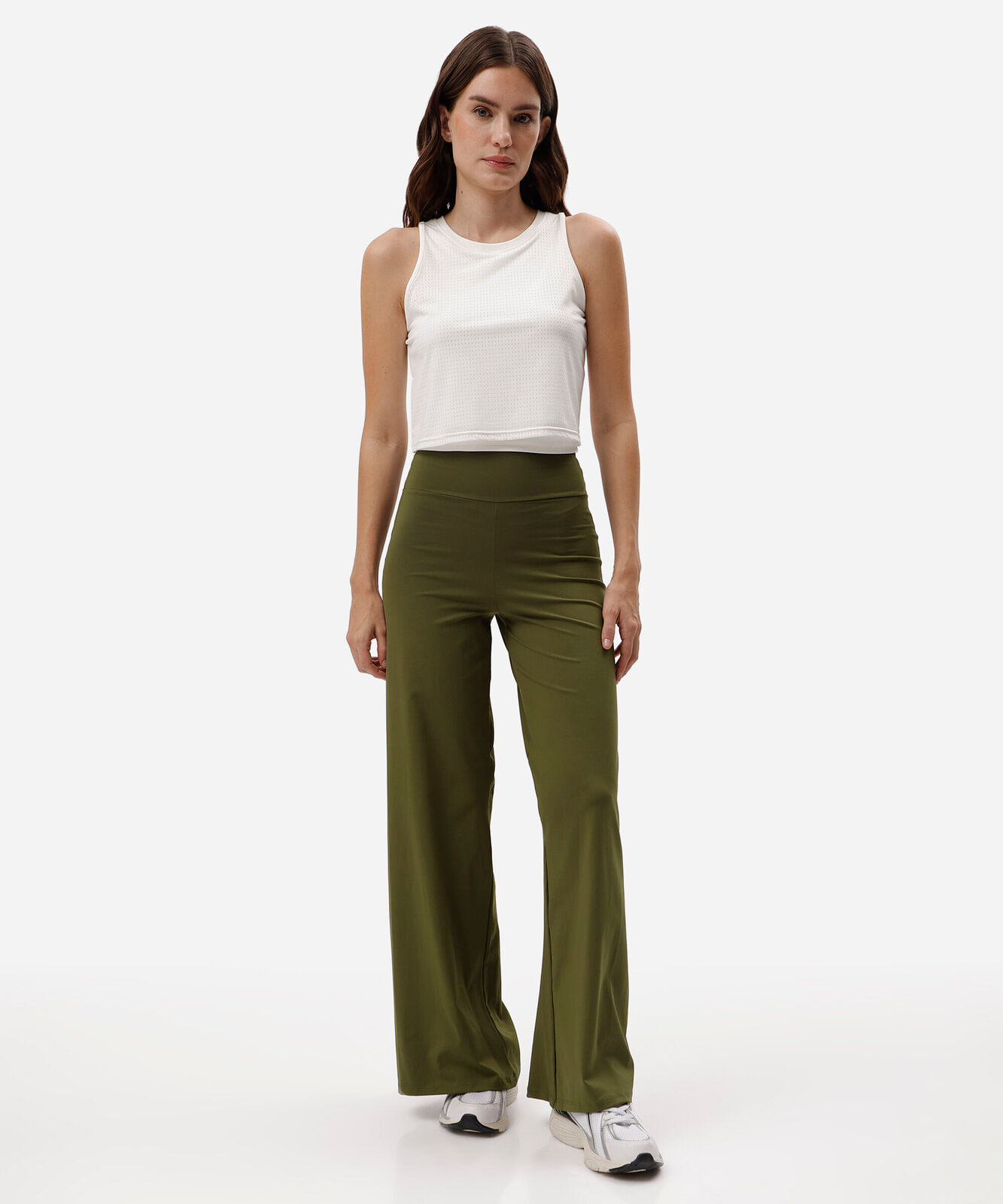 calça wide leg esportiva feminina de poliamida verde