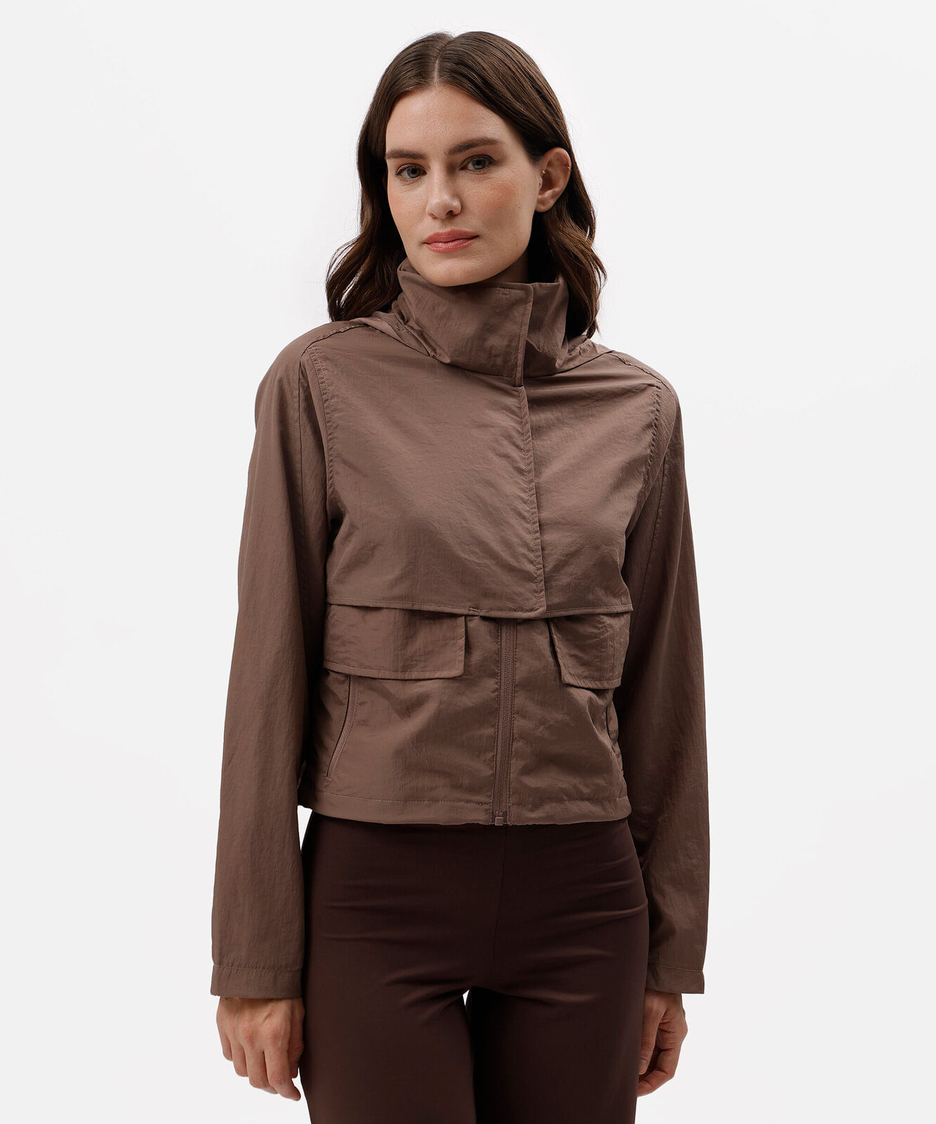 jaqueta box fit feminina de poliamida esportiva oversized marrom