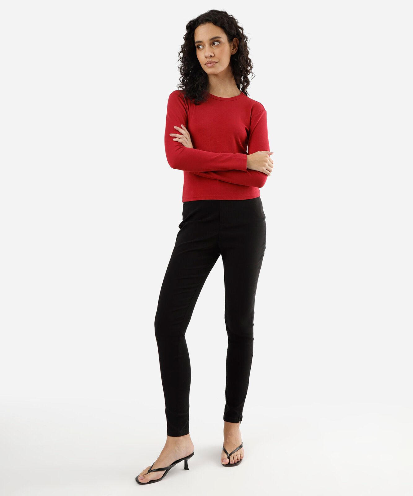 calça skinny de alfaiataria feminina cintura alta preta