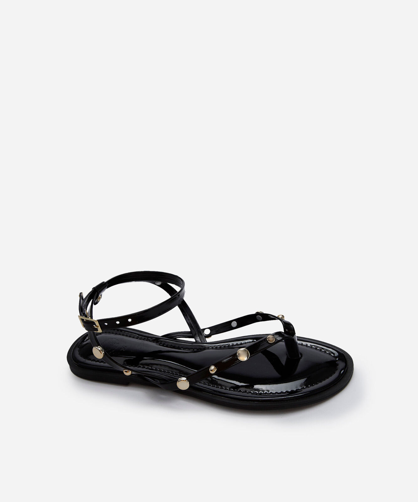 rasteirinha flat com tiras finas e tachas preta