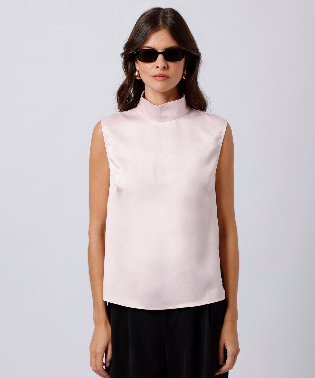 regata feminina gola alta acetinada mindset rosa