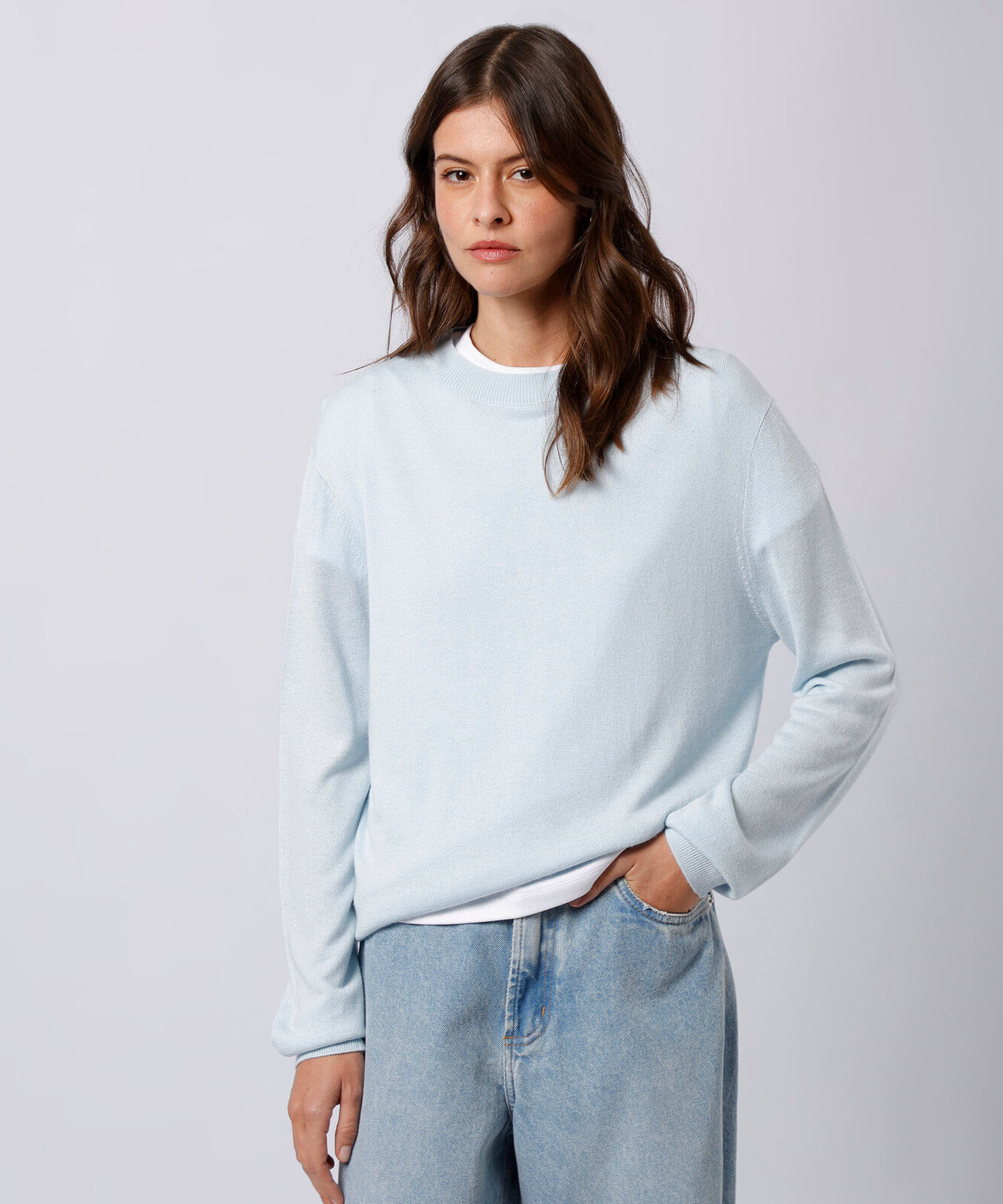 suéter feminino de tricot com lã mindset azul
