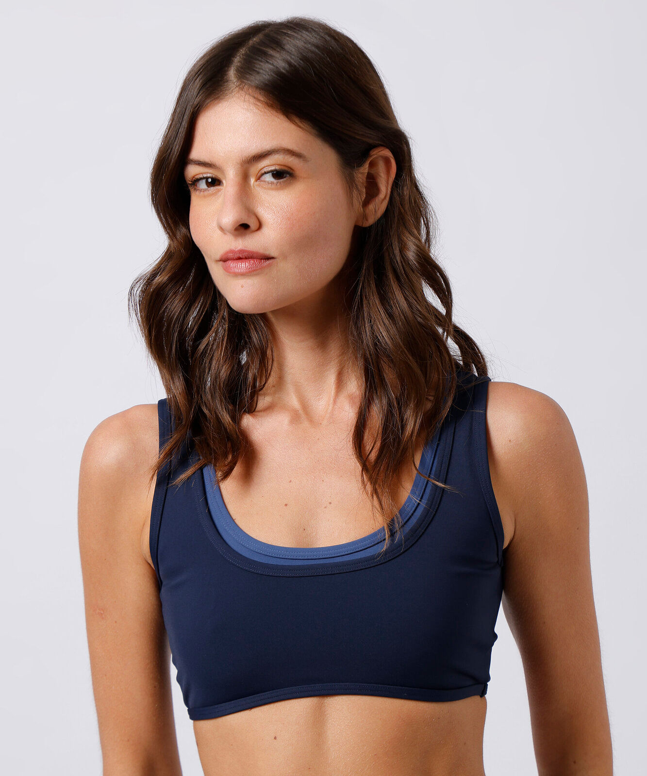 top esportivo feminino de poliamida bicolor mindset sport azul