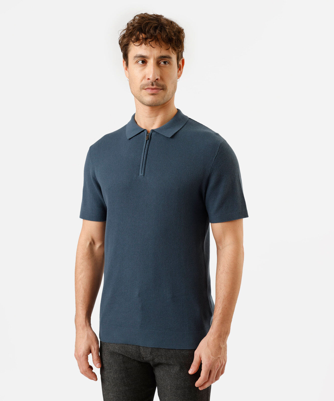 polo masculina de algodão manga curta texturizada azul