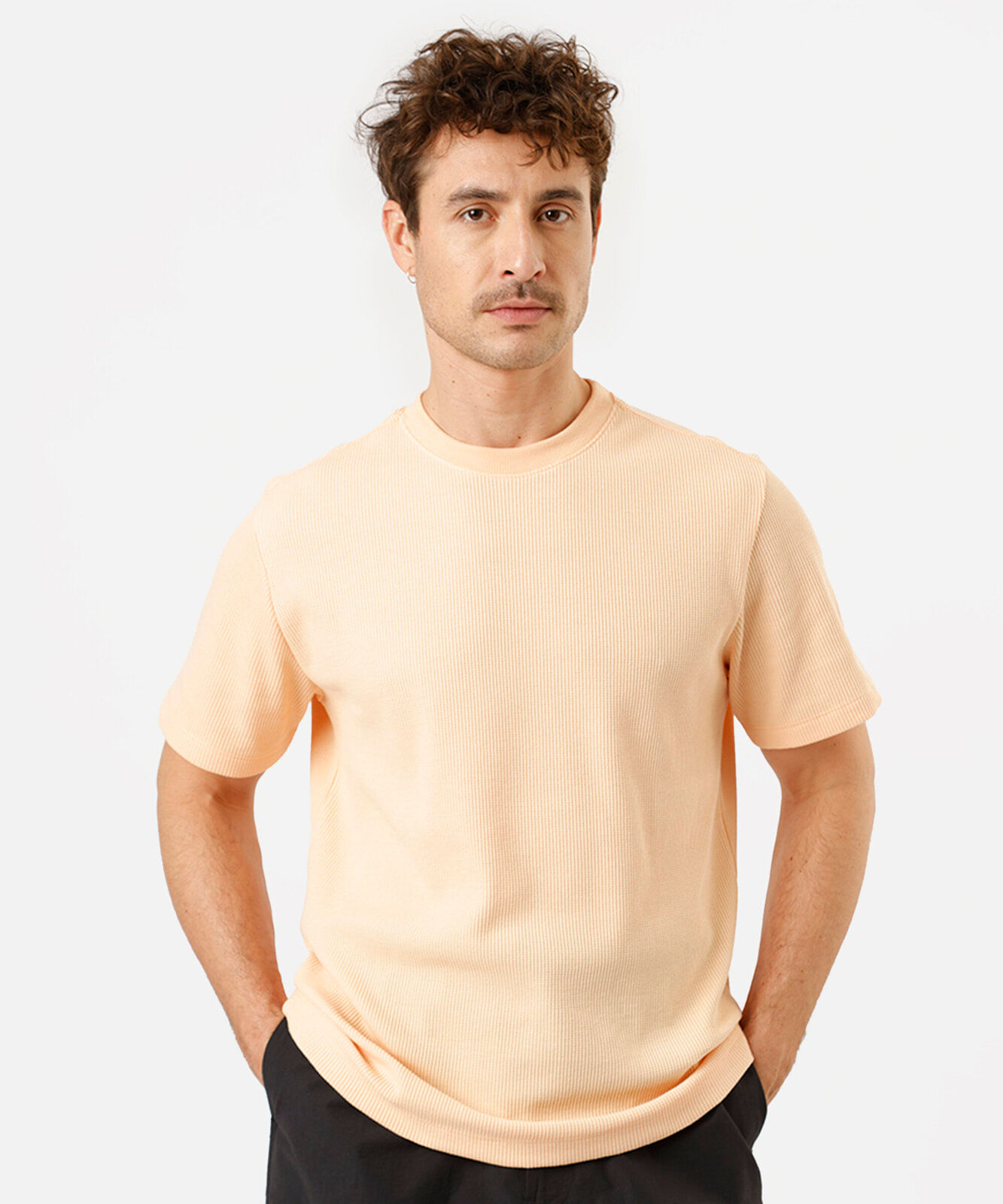 camiseta masculina manga curta texturizada laranja