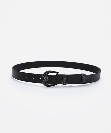 cinto com fivela western preto P