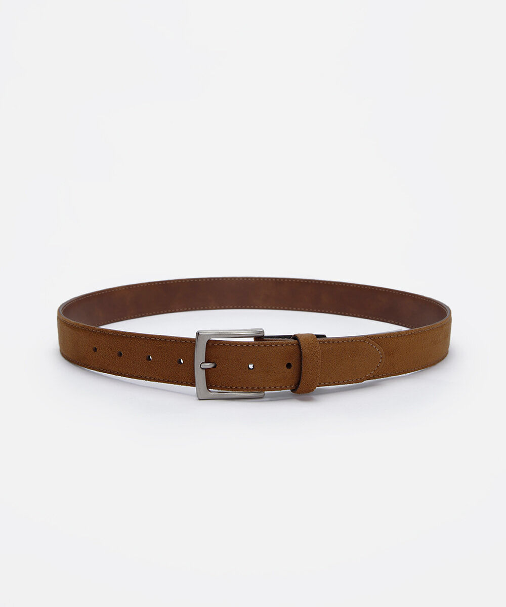 cinto de suede com fivela quadrada bege