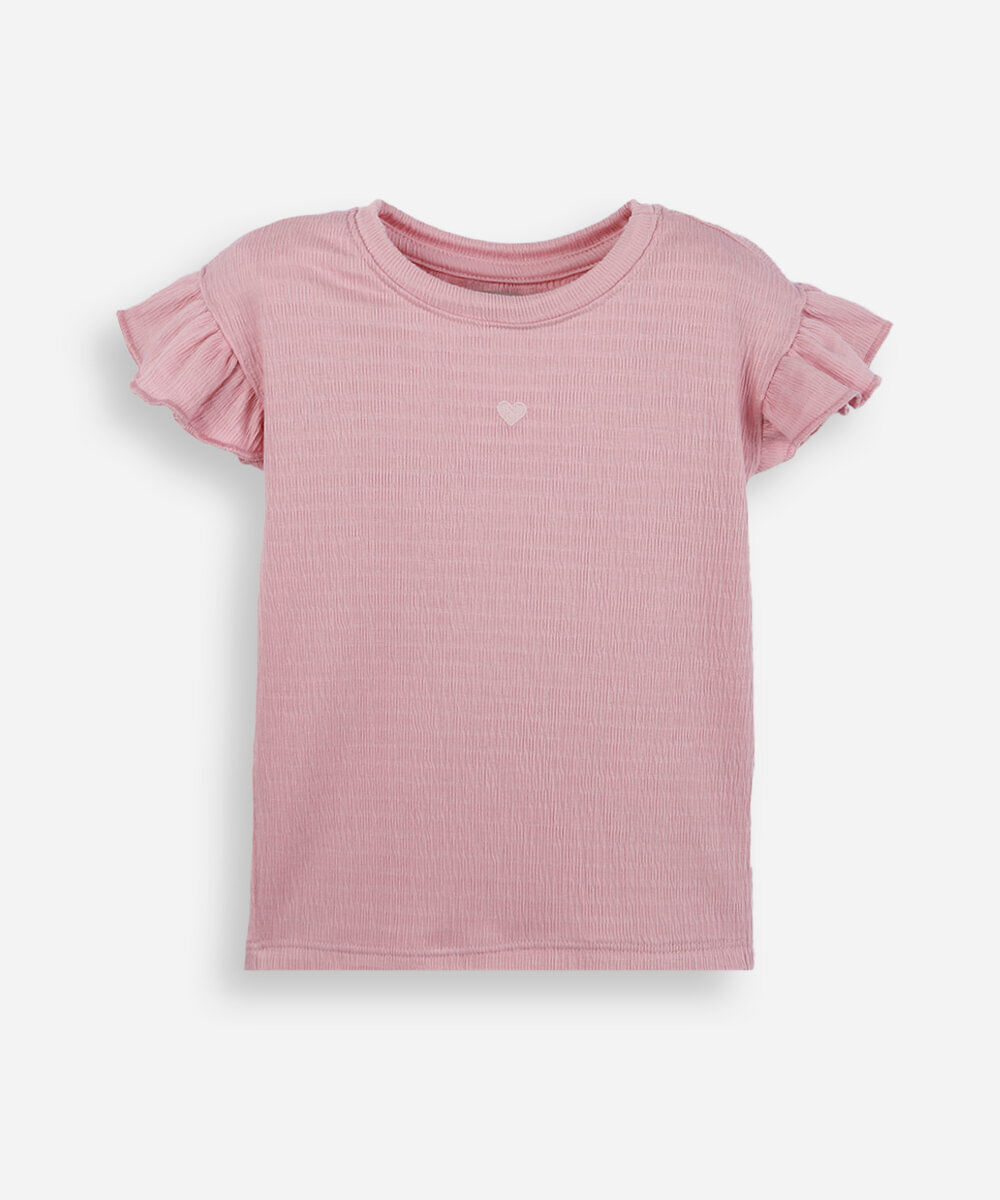 blusa infantil com babados texturizada rosa