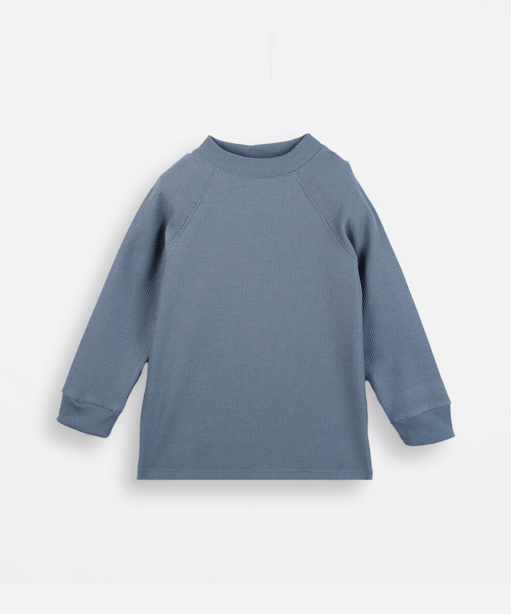 blusa infantil com algodão manga longa canelada azul