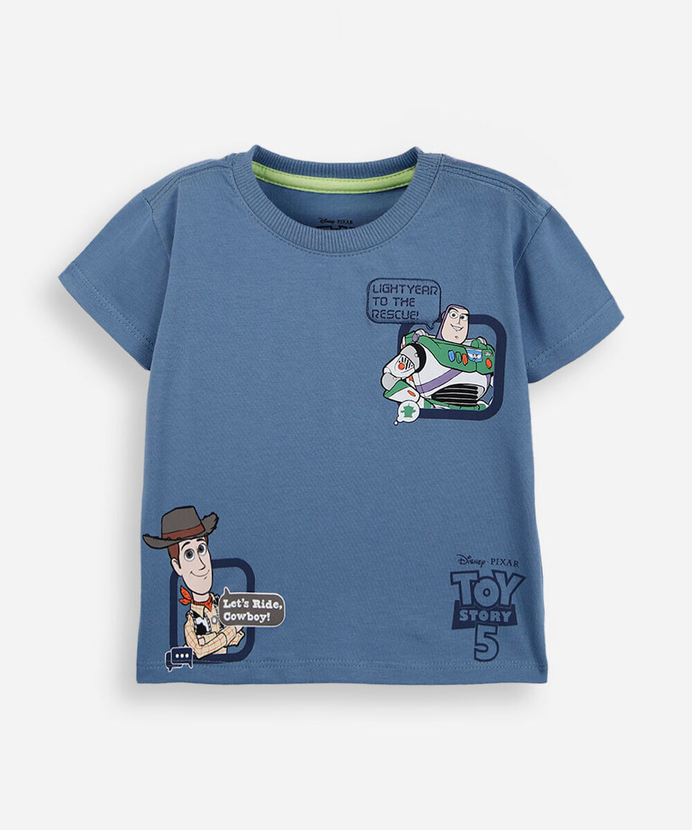 camiseta infantil de algodão manga curta toy story azul