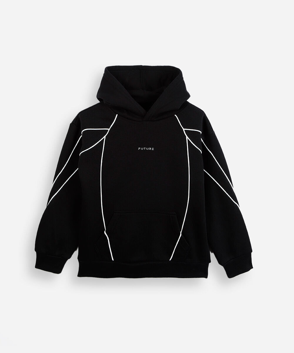 blusão oversized infantil de moletom com nervuras preto
