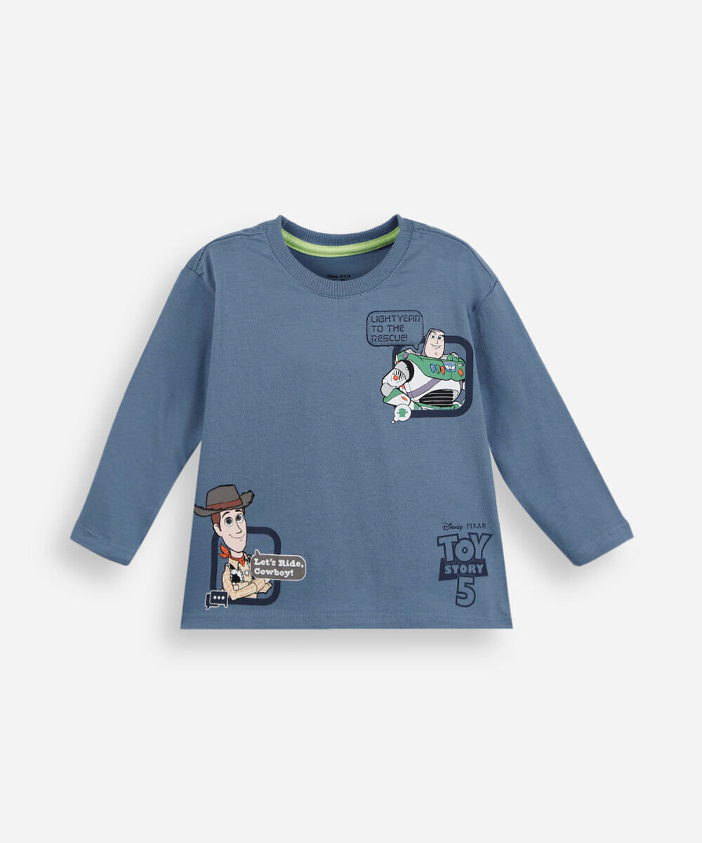 camiseta infantil de algodão manga longa toy story azul