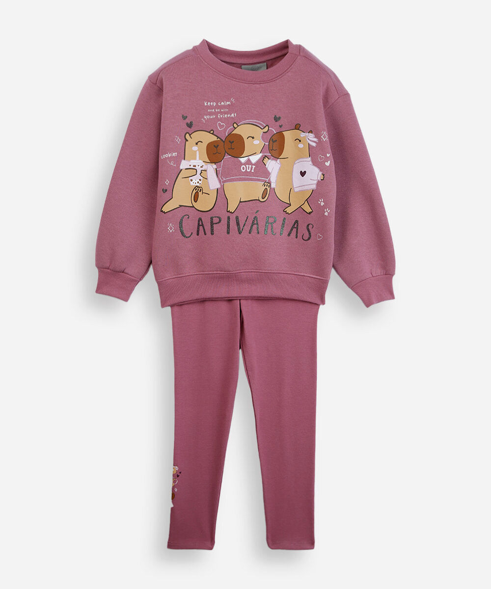 conjunto longo infantil capivaras rosa